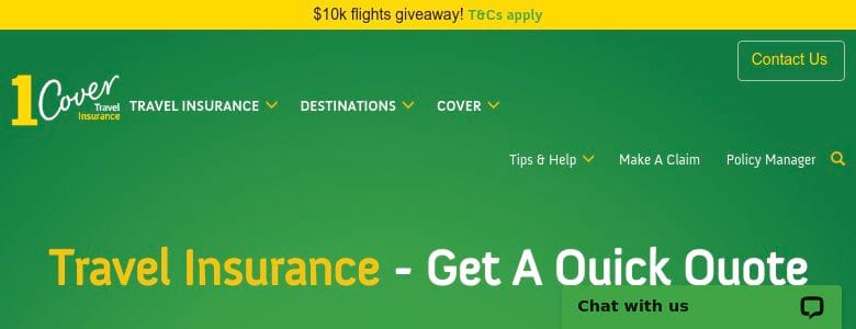 Image of 1Cover Travel Insurance website